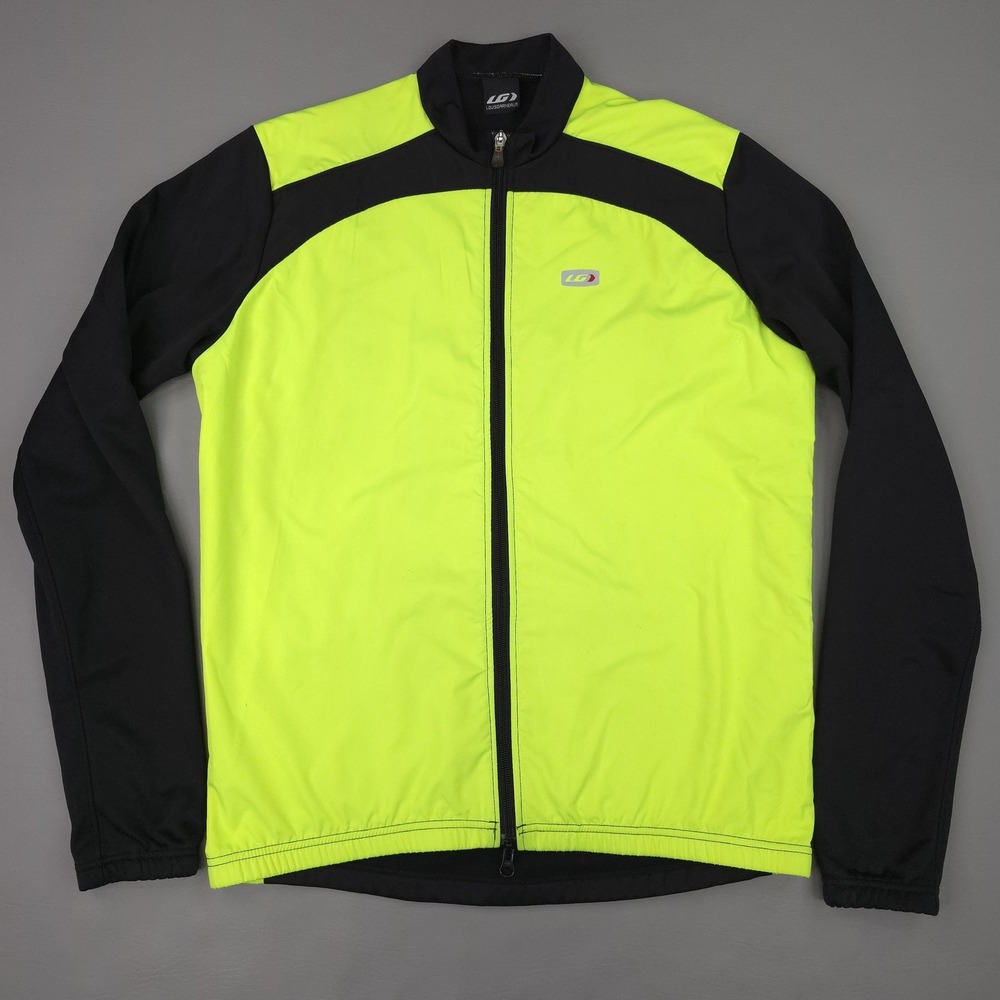 Louis Garneau Cycling Jersey Mens Medium Yellow Black Hi Vis Fleece Lined Pocket